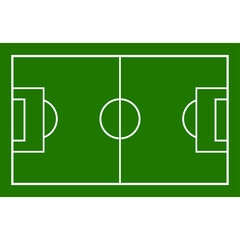 A Top Down View of a Vibrant Green Soccer Field with White Markings and Goalposts Isolated on a Transparent Background