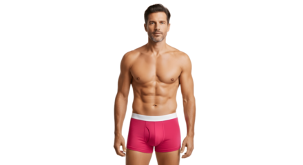 A muscular man in pink underwear looking at the camera.