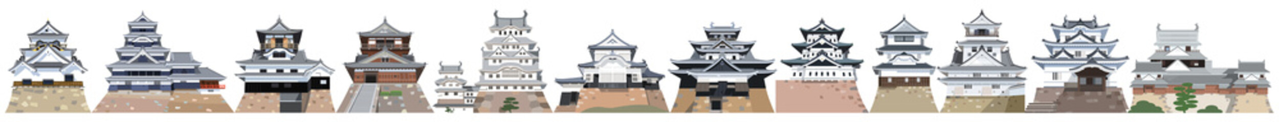 日本の城　現存木造天守閣横並び