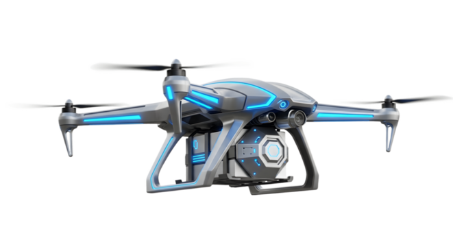 A close-up shot of a modern drone, showcasing its advanced features and design.