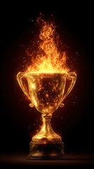 Golden Trophy with Flames and Sparks Emanating from Cup