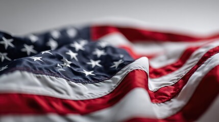 Waving American Flag with Stars and Stripes in Close-Up