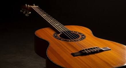 Acoustic Guitar Close-Up on Dark Background.