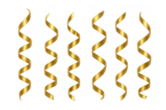 Golden serpentine streamers falling, celebrating festive events, party decoration elements on transparent background - Powered by Adobe