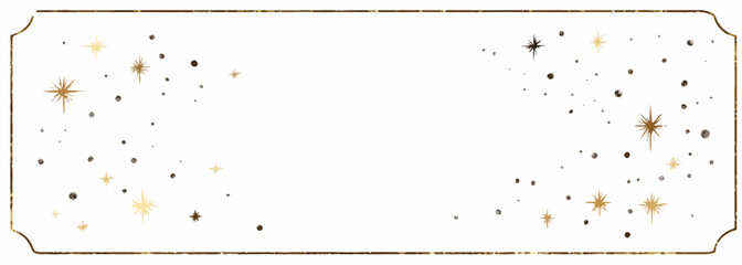 Cadre festif orné d'étoiles scintillantes et de confettis dorés sur fond blanc