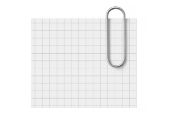White square grid paper with attached silver paper clip for memo or office note on transparent background