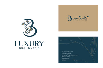 Luxury Brand Logo Design with Botanical Ornament and Card Template