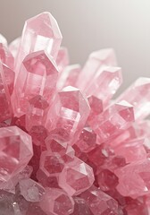 Cluster of Pink Rose Quartz Crystals with Faceted Surfaces.