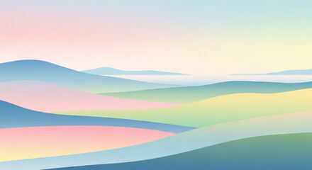Fototapeta premium A tranquil landscape of rolling hills in soft pastel hues, evoking a sense of peace and serenity with gentle gradients and smooth transitions of color