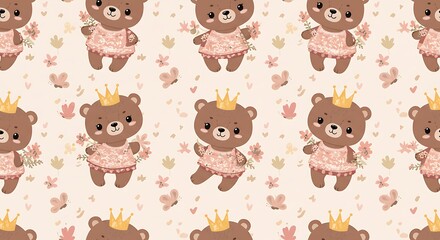 Cute Teddy Bear Princess Pattern Design for Childrens Products.