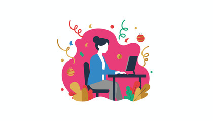 Professional working at desk during holiday season festive office celebration success and yearend concept
