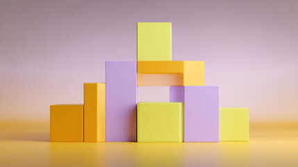 Abstract teamwork concept with interlocking geometric shapes on gradient.
