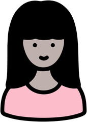 Cute Black Hair Girl Icon: Modern Flat Portrait