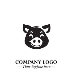Head of Pig Logo Symbol in Black on the White Background with Simple Modern Animal Design