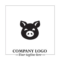 Head of Pig Logo Symbol in Black on the White Background with Simple Modern Animal Design