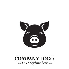 Head of Pig Logo Symbol in Black on the White Background with Simple Modern Animal Design