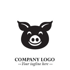 Head of Pig Logo Symbol in Black on the White Background with Simple Modern Animal Design