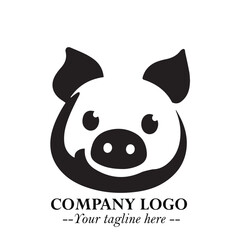 Head of Pig Logo Symbol in Black on the White Background with Simple Modern Animal Design
