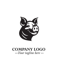 Head of Pig Logo Symbol in Black on the White Background with Simple Modern Animal Design