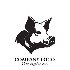 Head of Pig Logo Symbol in Black on the White Background with Simple Modern Animal Design