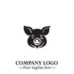 Head of Pig Logo Symbol in Black on the White Background with Simple Modern Animal Design