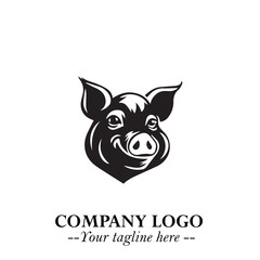 Head of Pig Logo Symbol in Black on the White Background with Simple Modern Animal Design