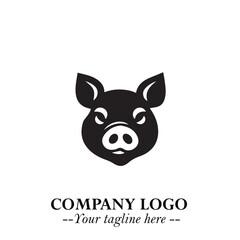 Head of Pig Logo Symbol in Black on the White Background with Simple Modern Animal Design
