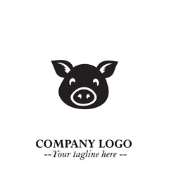 Head of Pig Logo Symbol in Black on the White Background with Simple Modern Animal Design