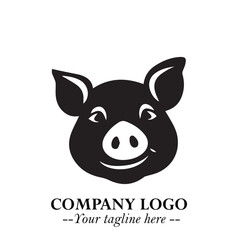 Head of Pig Logo Symbol in Black on the White Background with Simple Modern Animal Design