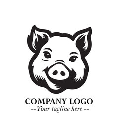 Head of Pig Logo Symbol in Black on the White Background with Simple Modern Animal Design