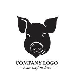 Head of Pig Logo Symbol in Black on the White Background with Simple Modern Animal Design