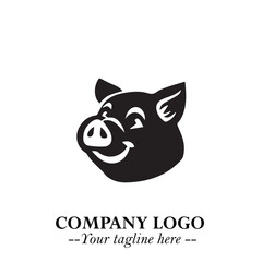 Head of Pig Logo Symbol in Black on the White Background with Simple Modern Animal Design