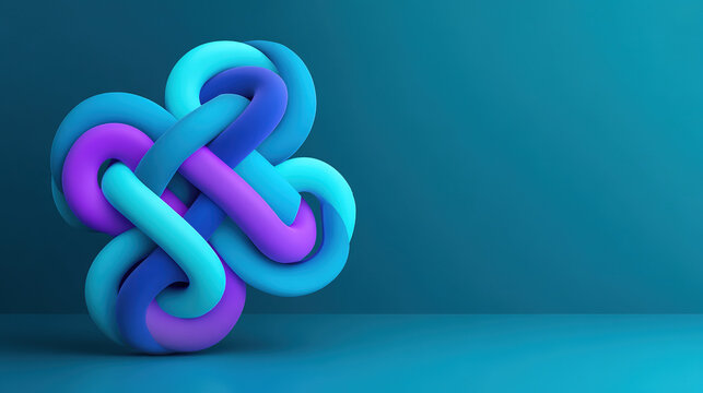 Abstract teamwork concept with interlocking geometric shapes on gradient.
