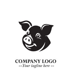 Head of Pig Logo Symbol in Black on the White Background with Simple Modern Animal Design