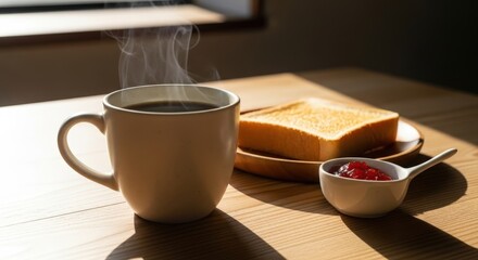 Warm Winter Morning — Steaming Coffee in Bright Morning Sunlight