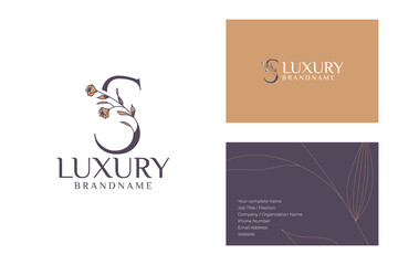 Minimalist Botanical Monogram Logo and Modern Business Card