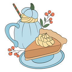 Thanksgiving illustration with a mug and a pie
