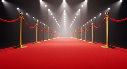 An elegant red carpet event entrance with lights and golden barriers creates anticipation.