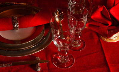 Christmas festive table setting for the background