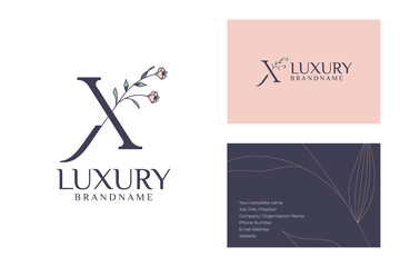 Elegant Floral Logo and Luxury Brand Identity with Business Card