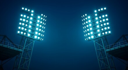 Stadium floodlights illuminating the night sky, creating a dramatic and powerful atmosphere