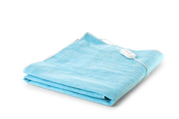 Blue electric heating pad on white background