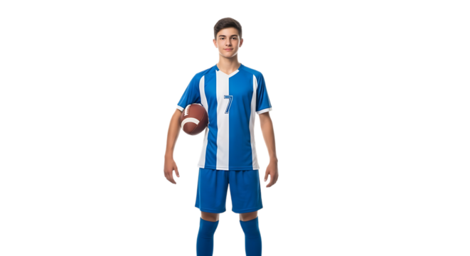 A young man in a football uniform isolated on transparent background - Powered by Adobe