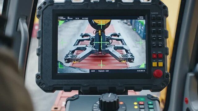 Heavy machinery operation construction site digital display outdoor environment close-up view advanced technology