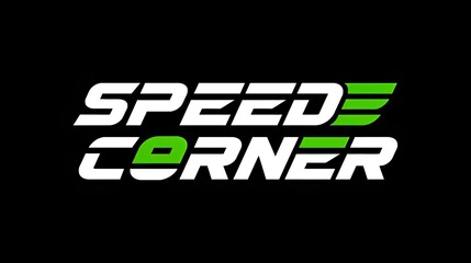 Speed corner logo with green accents on black background
