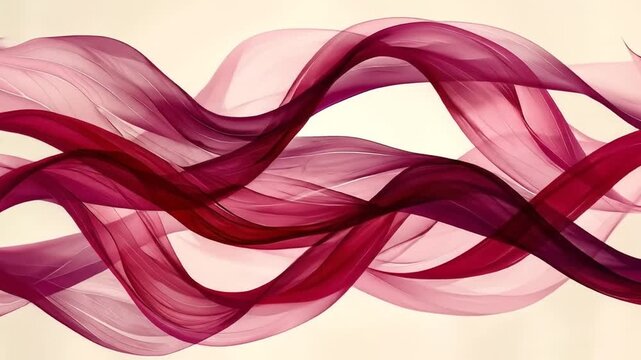 Flowing Abstract Ribbons With Graduated Pink and Purple Hues Against a Soft Cream Backdrop Seamlessly Woven Together