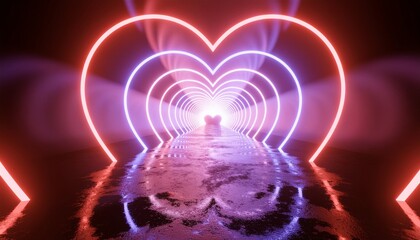 Glowing pink hearts tunnel