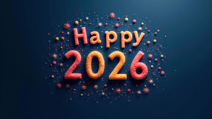 Cheerful Happy 2026 New Year Illustration on a Dark Blue Background Celebrating Future Festivities