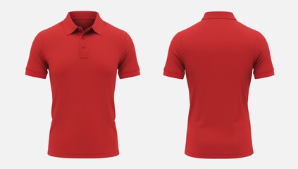 illustration of blank red polo t-shirt template, front and back design isolated on white