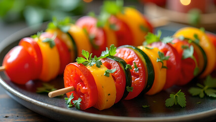 Colorful vegetable skewers with fresh parsley a delightful appetizer or side dish featuring